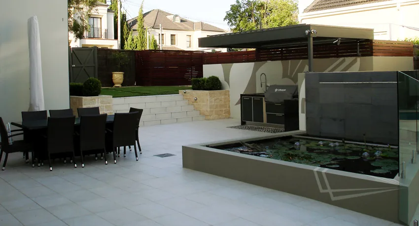 Outdoor entertaining area within a landscaped garden